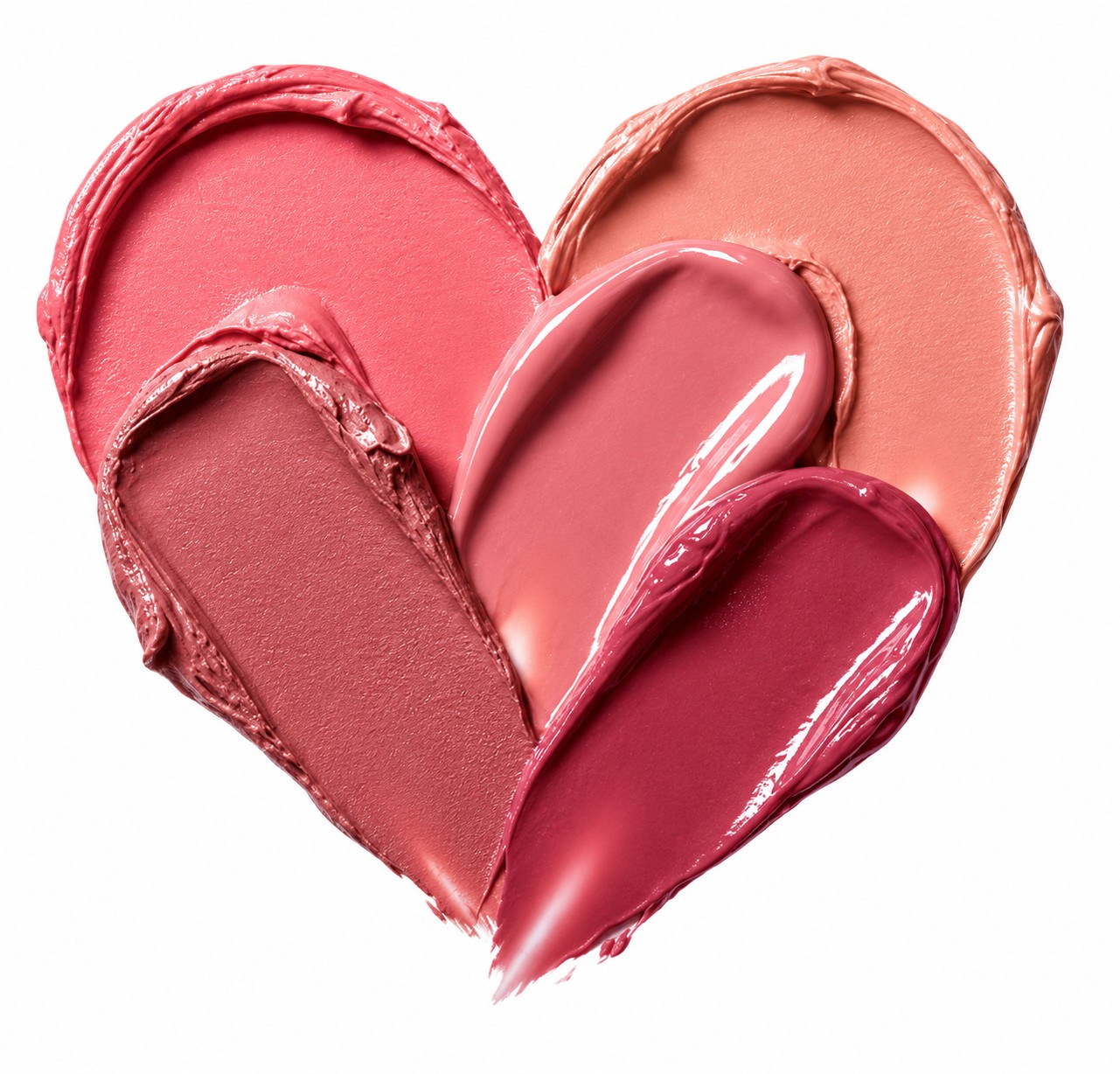 Heart-shaped lipstick colour swatches