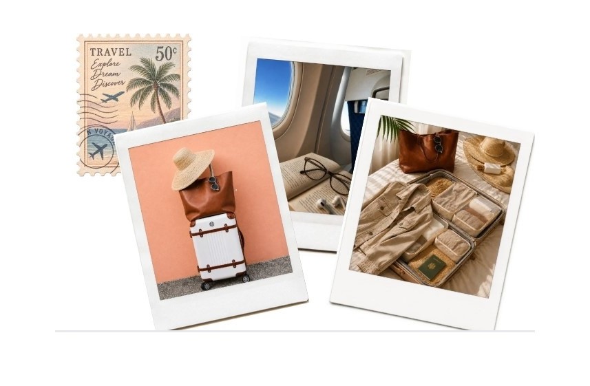 Travel Light wardrobe and packing inspiration collage